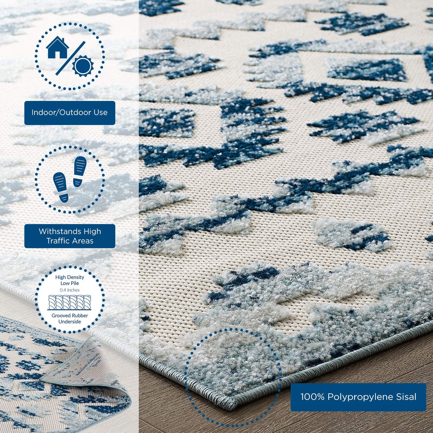 area rugs | CasaFoyer Reflect Takara Distressed Contemporary Abstract Diamond Moroccan Trellis Indoor/Outdoor Area Rug | 8x10 | Ivory/Blue | casafoyer.myshopify.com