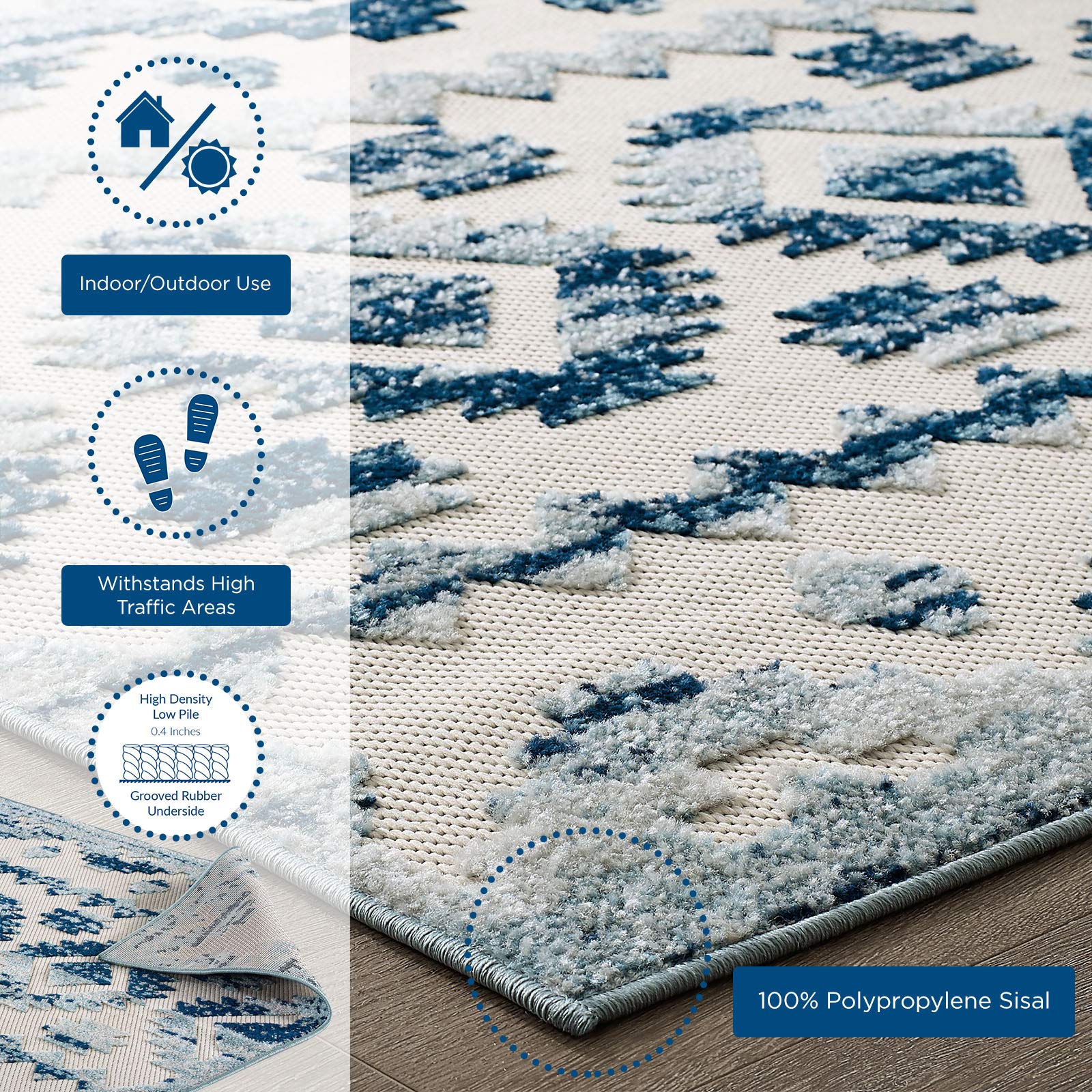 area rugs | CasaFoyer Reflect Takara Distressed Contemporary Abstract Diamond Moroccan Trellis Indoor/Outdoor Area Rug | 8x10 | Ivory/Blue | casafoyer.myshopify.com