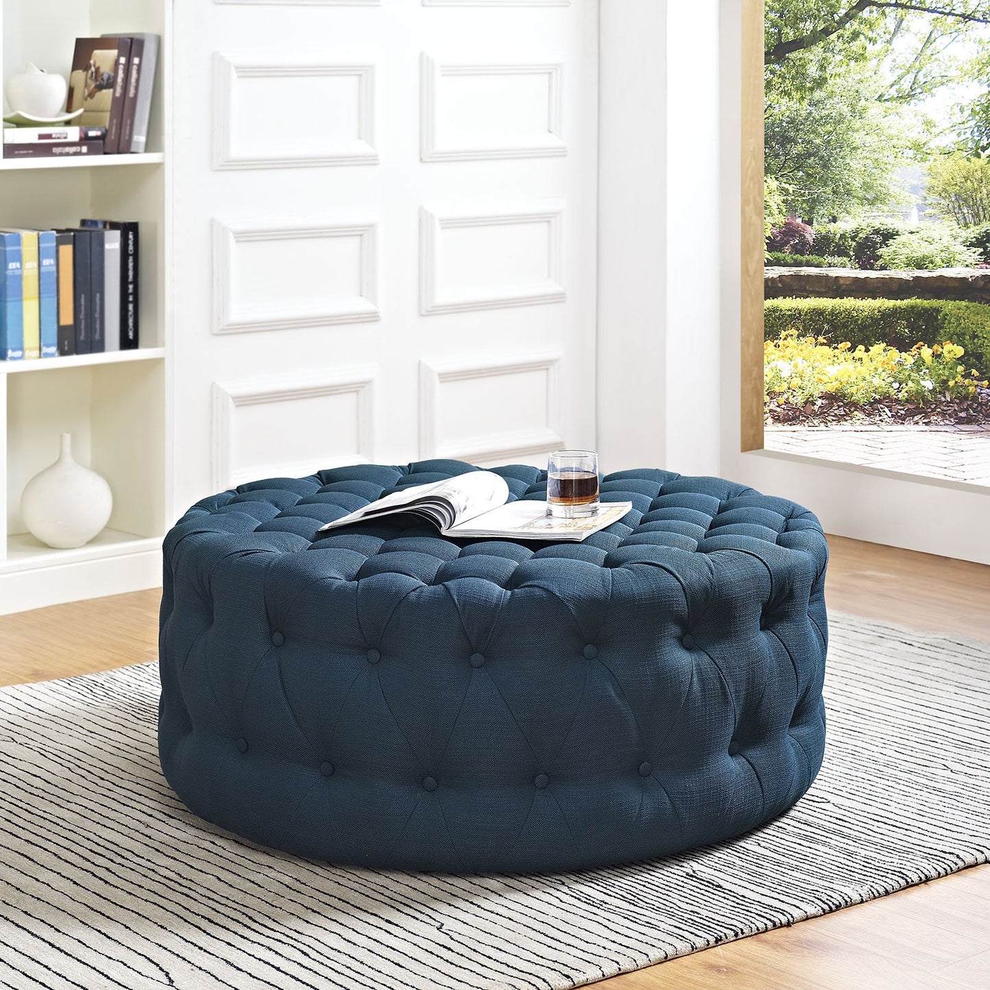 ottomans | CasaFoyer Amour Round Ottoman | Stylish, Chic, Tufted Design | Perfect for Home or Office | Azure | casafoyer.myshopify.com