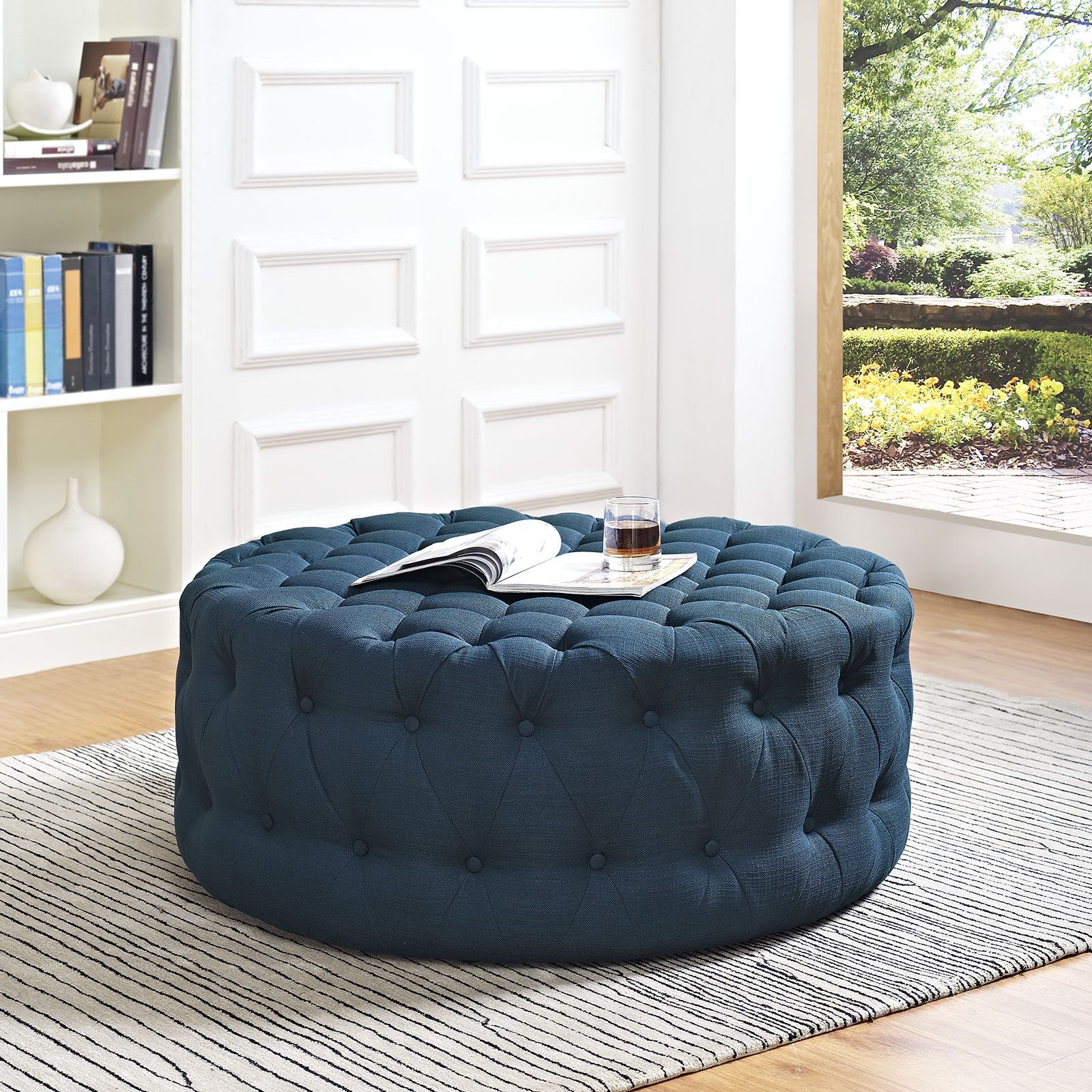 ottomans | CasaFoyer Amour Round Ottoman | Stylish, Chic, Tufted Design | Perfect for Home or Office | Azure | casafoyer.myshopify.com