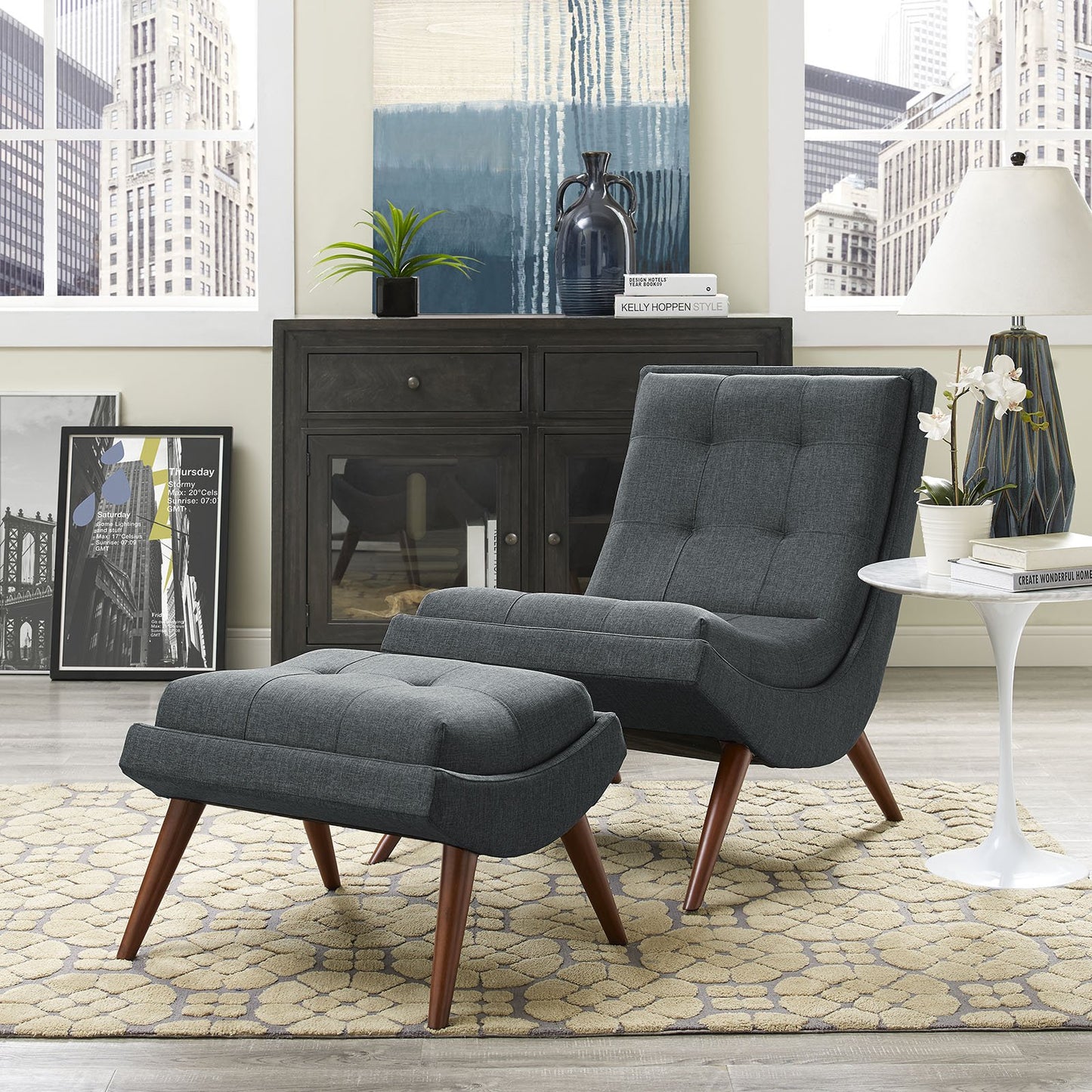 home office desk chairs | CasaFoyer Ramp Lounge Chair Set | Effortless Relaxation | Plush Fabric Upholstery | Cherry Stained Wood Legs | Ideal for Leisurely Moments | casafoyer.myshopify.com