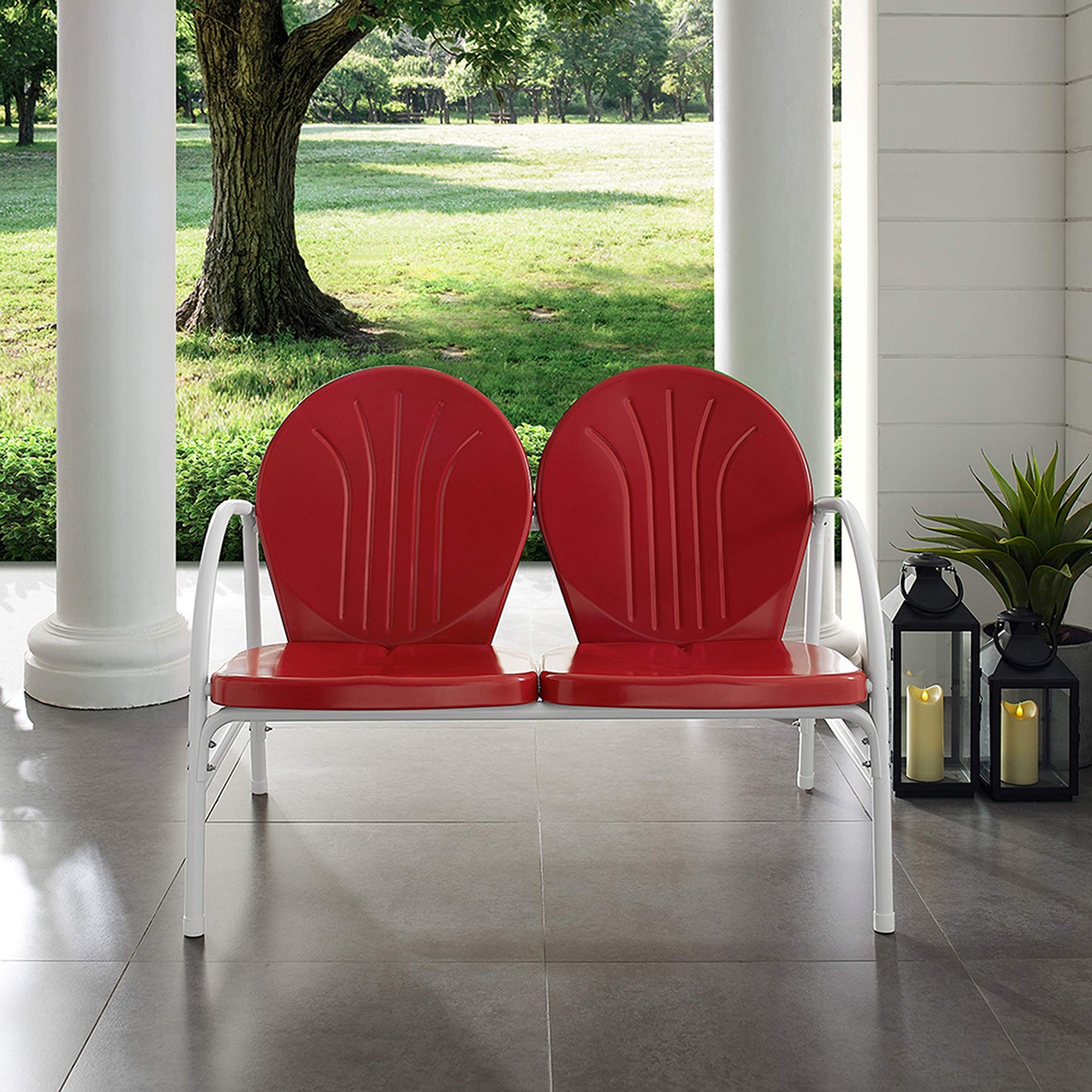 Patio Furniture Sets | Griffith Metal Outdoor Loveseat | Red Finish | Durable Steel | Nostalgic Charm | Weather Resistant | casafoyer.myshopify.com