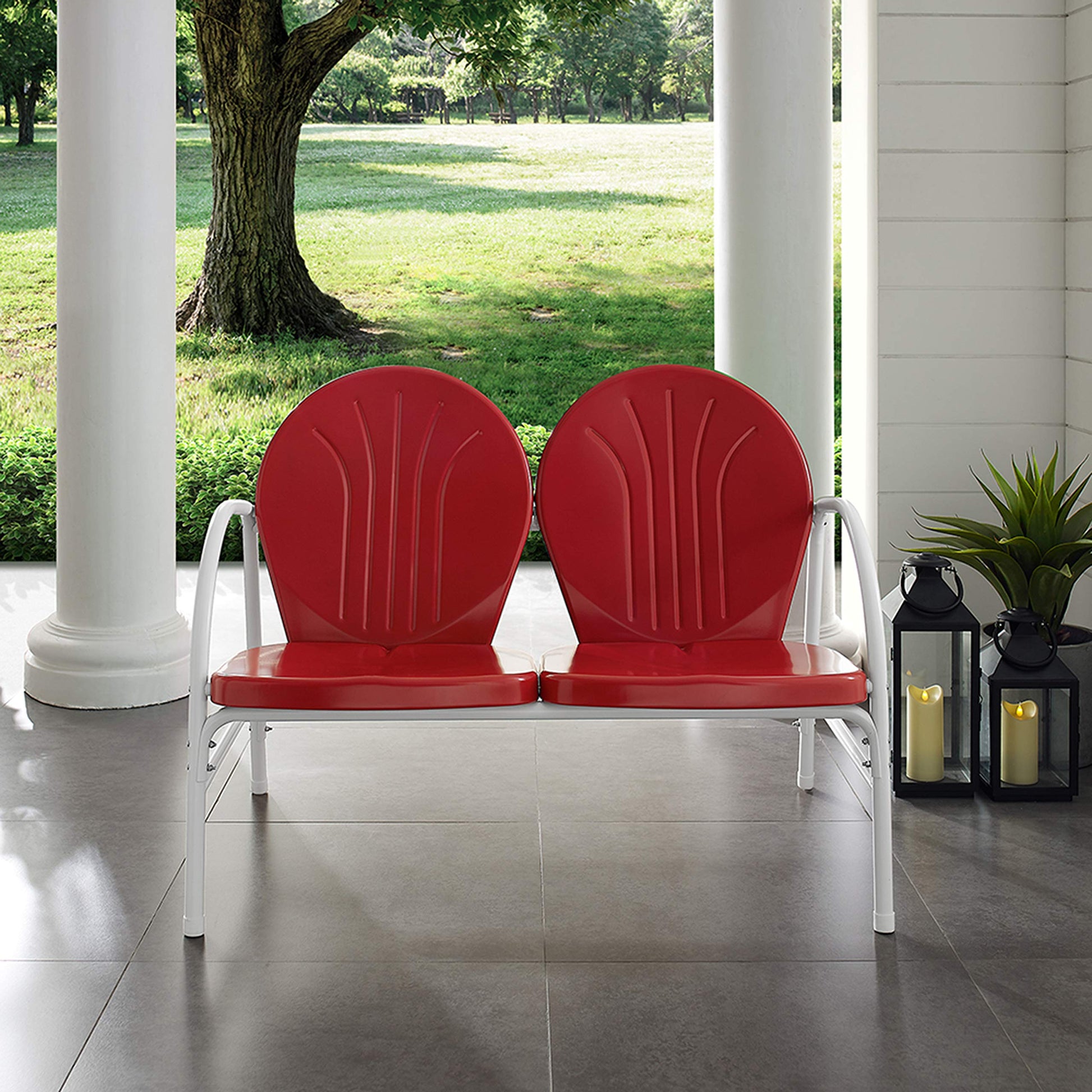 Patio Furniture Sets | Griffith Metal Outdoor Loveseat | Red Finish | Durable Steel | Nostalgic Charm | Weather Resistant | casafoyer.myshopify.com