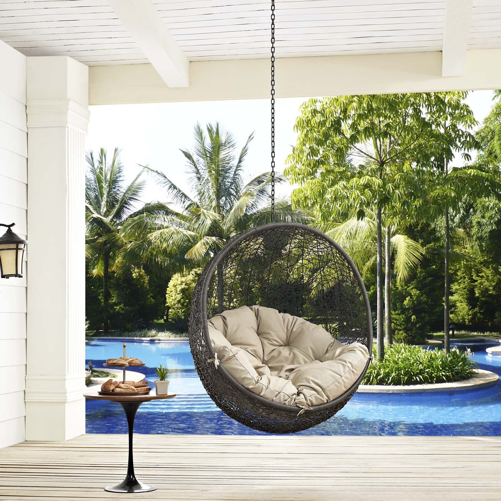 porch swings | Ergode Hide Outdoor Patio Swing Chair | Synthetic Rattan Weave | All-Weather Cushion | Powder-Coated Steel Frame | Adjustable Chain | UV Resistant | Gray Beige | casafoyer.myshopify.com