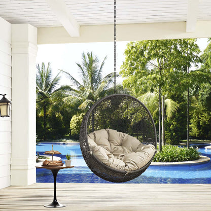 porch swings | Ergode Hide Outdoor Patio Swing Chair | Synthetic Rattan Weave | All-Weather Cushion | Powder-Coated Steel Frame | Adjustable Chain | UV Resistant | Gray Beige | casafoyer.myshopify.com