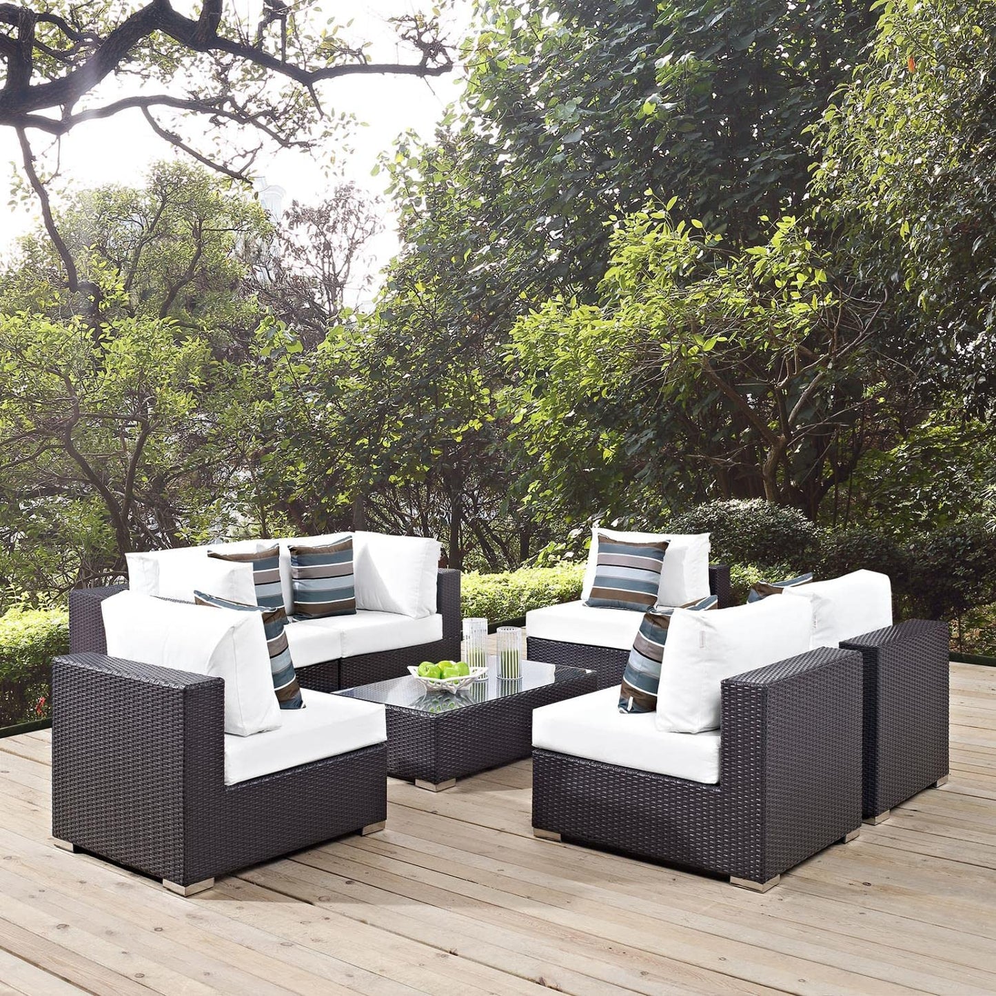 kitchen and dining room sets | CasaFoyer Convene Outdoor Sectional Set | Durable Rattan Weave | Weather-Resistant Cushions | 7 Piece Patio Sofa Set with Armless Chairs, Corner Chairs, and Coffee Table | casafoyer.myshopify.com