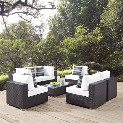 kitchen and dining room sets | CasaFoyer Convene Outdoor Sectional Set | Durable Rattan Weave | Weather-Resistant Cushions | 7 Piece Patio Sofa Set with Armless Chairs, Corner Chairs, and Coffee Table | casafoyer.myshopify.com