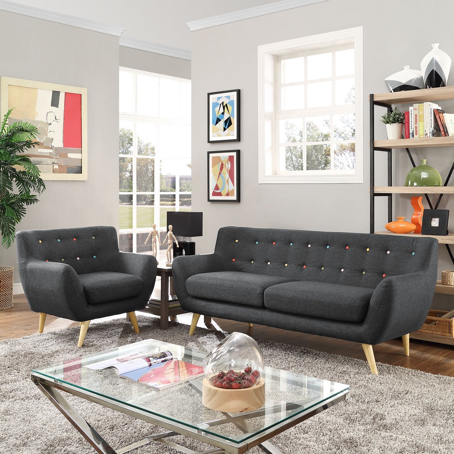Sofa & chair Sets | Stunning Living Room Set | Plush Dual Cushion | Organic Design | Mid-Century Inspired | Polyester Upholstery | Remark Collection | Armchair & Sofa | casafoyer.myshopify.com
