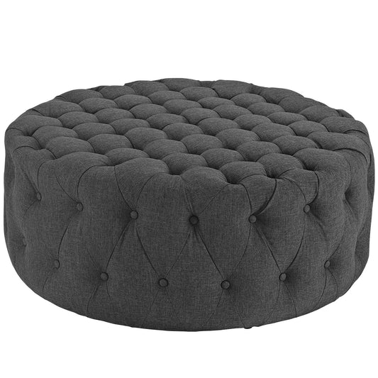 ottomans | CasaFoyer Amour Round Ottoman | Elegant Tufted Design | Plush Foam Padding | High-Quality Fabric Upholstery | Stylish & Functional | Non-Marking Black Plastic Legs | Gray | casafoyer.myshopify.com