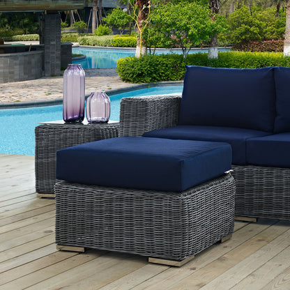 ottomans | CasaFoyer Summon Outdoor Patio Ottoman | Ultimate Comfort & Quality | Two-Tone Rattan Weave | Sunbrella Cushions | Powder-Coated Aluminum Frame | Sleek & Modern Design | Perfect for Patio, Backyard, Poolside | Includes 1 Ottoman | casafoyer.myshopify.com