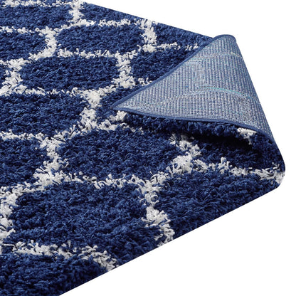 area rugs | CasaFoyer Solvea Moroccan Trellis Shag Area Rug | Navy/Ivory | 8x10 ft | Durable Polypropylene | Non-shedding Plush Shag Weave | Easy to Clean | Elegant & Cozy | casafoyer.myshopify.com