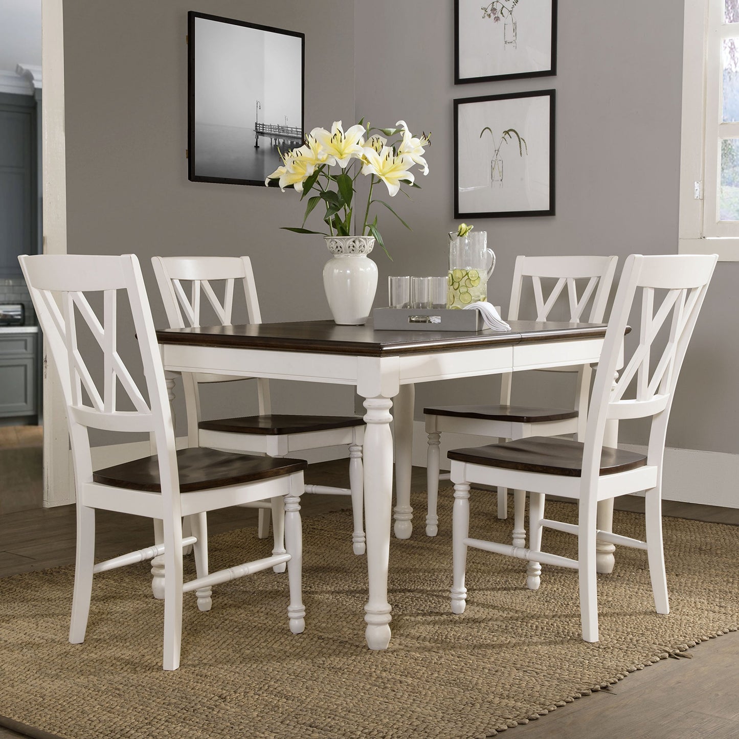 Dining Table | CasaFoyer Shelby 5 Piece Dining Set | Solid Hardwood | Expandable Table | Elegant Design | Rubbed Antique Tabletop | White Finish | casafoyer.myshopify.com