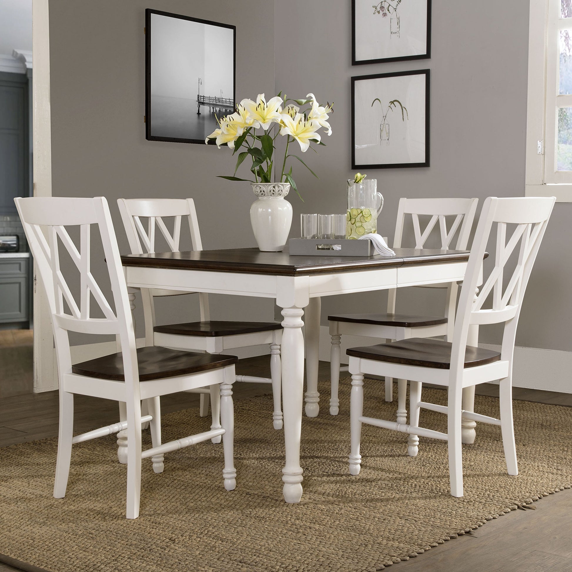 Dining Table | CasaFoyer Shelby 5 Piece Dining Set | Solid Hardwood | Expandable Table | Elegant Design | Rubbed Antique Tabletop | White Finish | casafoyer.myshopify.com
