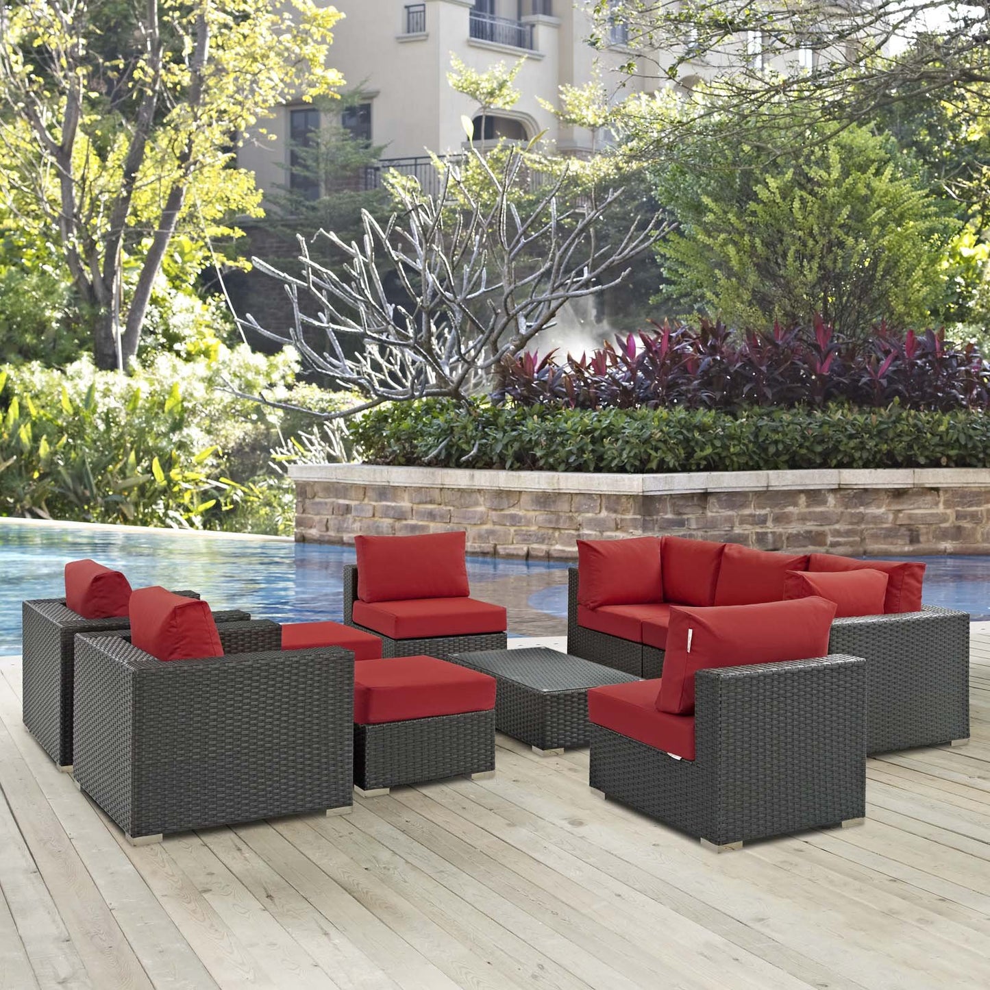kitchen and dining room sets | CasaFoyer Sojourn Outdoor Patio Furniture Set | 10 Piece Sectional | Sunbrella Cushions | Synthetic Rattan Weave | UV Protection | Aluminum Frame | casafoyer.myshopify.com