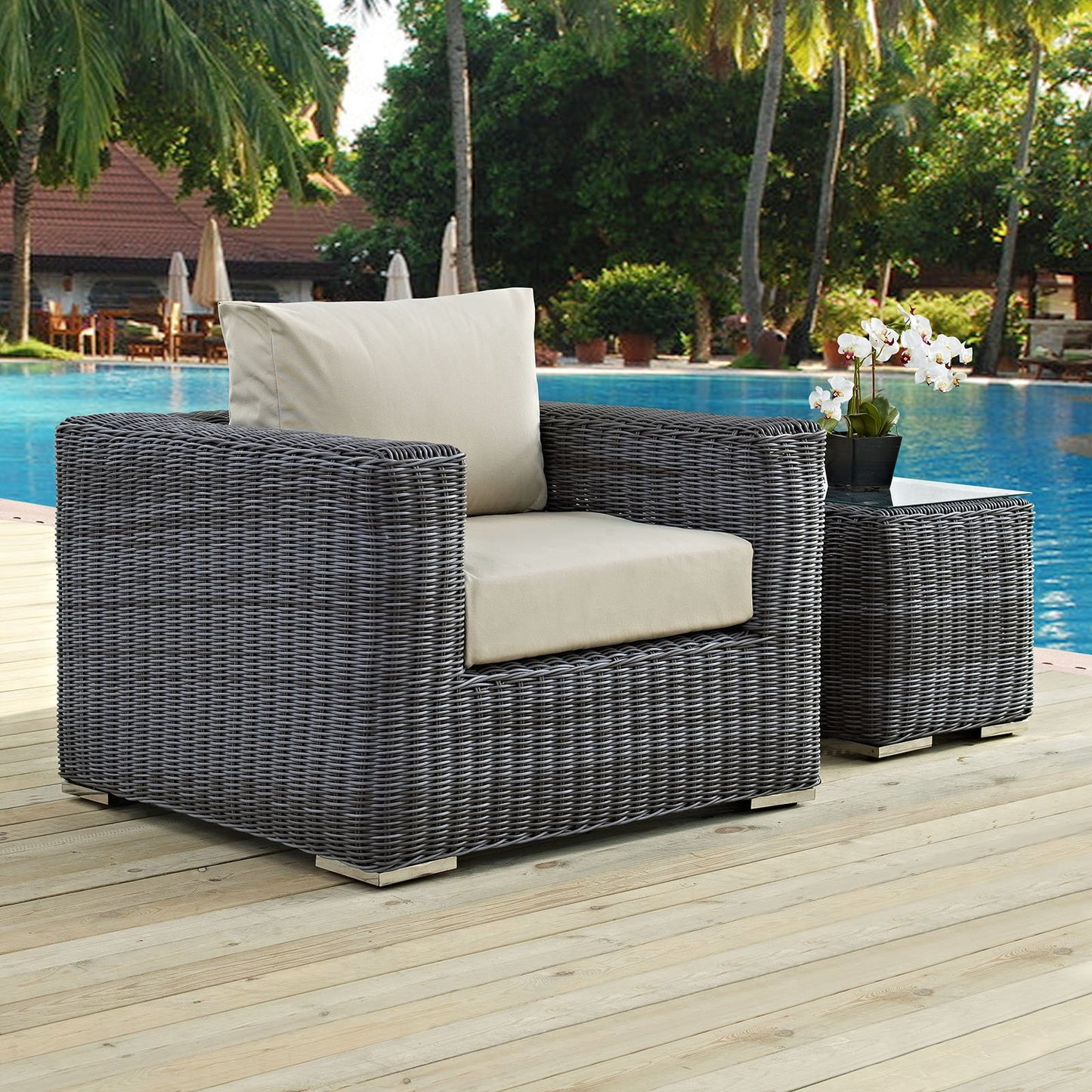 patio bistro sets | CasaFoyer Summon Outdoor Patio Arm Chair | Two-Tone Rattan | Sunbrella Cushions | Sturdy Aluminum Frame | Ultimate Outdoor Comfort | casafoyer.myshopify.com