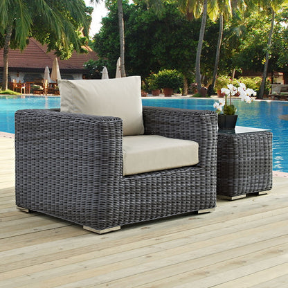 patio bistro sets | CasaFoyer Summon Outdoor Patio Arm Chair | Two-Tone Rattan | Sunbrella Cushions | Sturdy Aluminum Frame | Ultimate Outdoor Comfort | casafoyer.myshopify.com