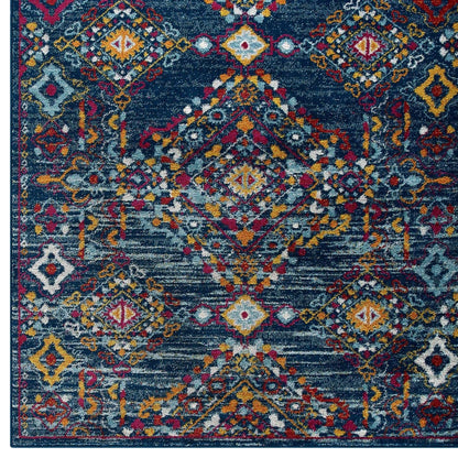 Carpet & Rugs | CasaFoyer Khalida Distressed Vintage Floral Lattice Area Rug | 5x8 | Blue/Orange/Yellow/Red | Durable Frise Polypropylene | Stain Resistant | Easy to Maintain | casafoyer.myshopify.com