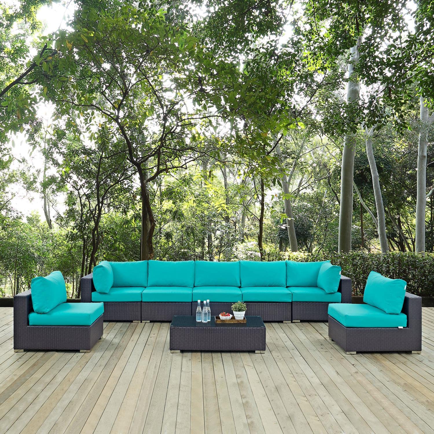 kitchen and dining room sets | CasaFoyer Convene Outdoor Sectional Set | Durable Rattan Weave | Weather-Resistant Cushions | 5 Piece Patio Sofa Set with Coffee Table | Espresso Turquoise | casafoyer.myshopify.com