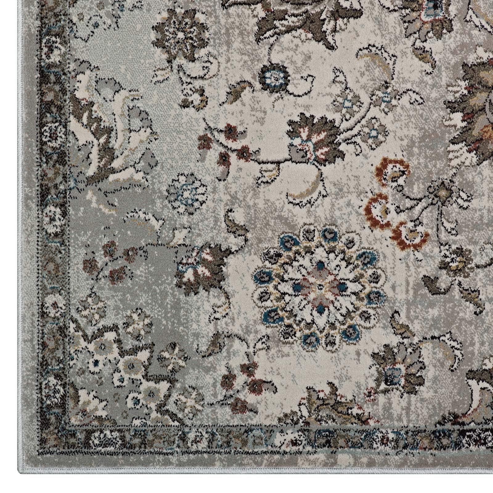 area rugs | CasaFoyer Hana Distressed Vintage Floral Lattice Area Rug | Durable, Elegant Design | 5x8 | Silver Blue, Beige, Brown | casafoyer.myshopify.com