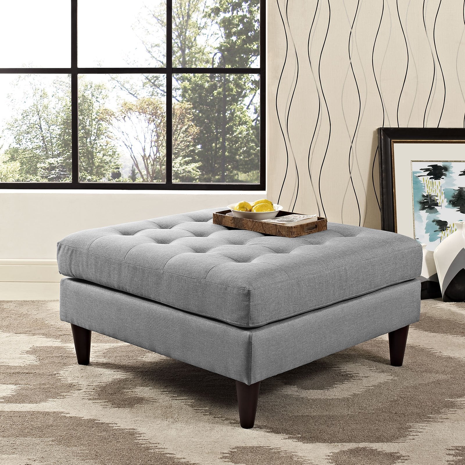 Ottoman | Empress Large Ottoman | Exquisite Design | Tufted Buttons | Luxurious Cushions | Elegant Armrests | Solid Wood Legs | Black Stain | Floor Protection | Opulent Fabric Upholstery | casafoyer.myshopify.com