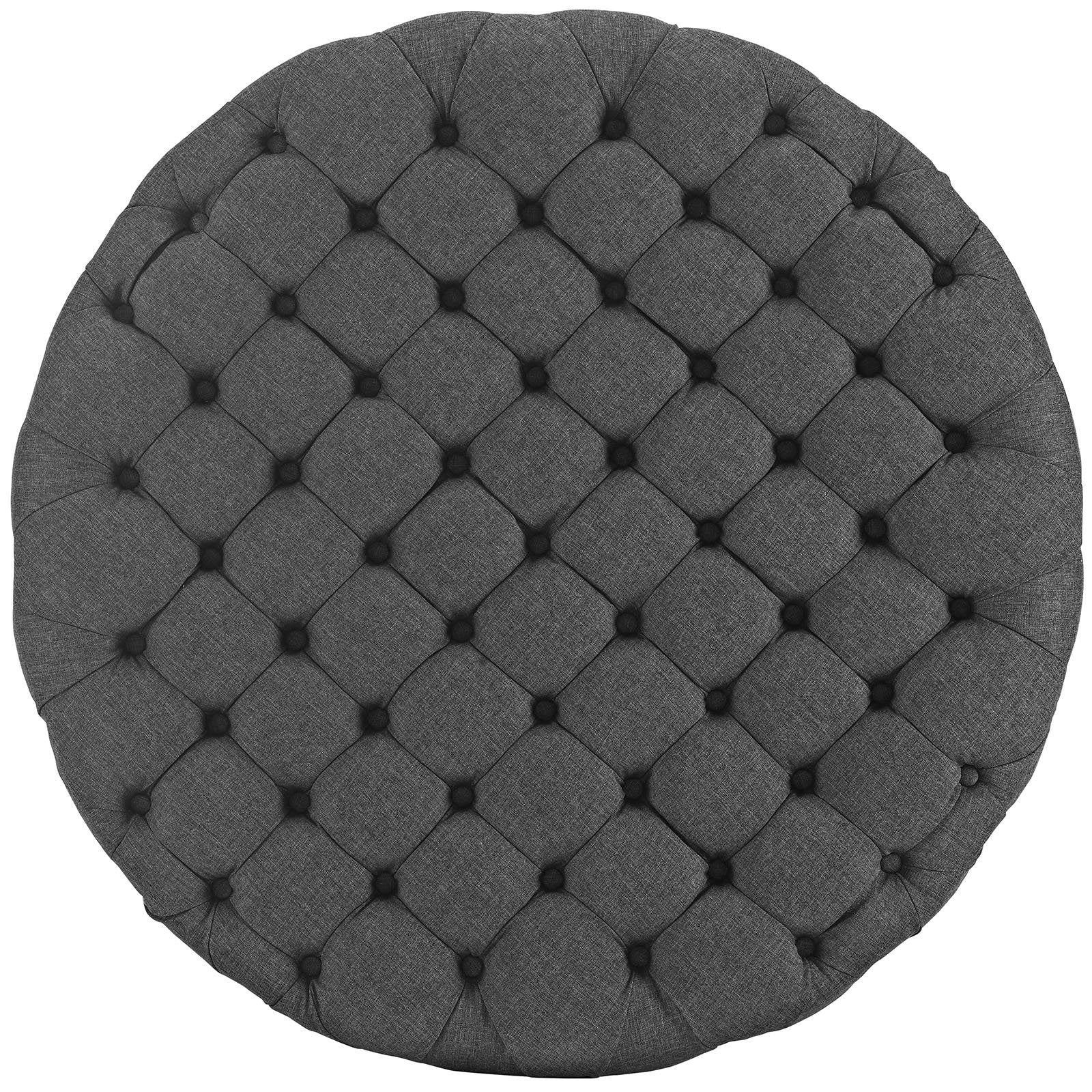 ottomans | CasaFoyer Amour Round Ottoman | Elegant Tufted Design | Plush Foam Padding | High-Quality Fabric Upholstery | Stylish & Functional | Non-Marking Black Plastic Legs | Gray | casafoyer.myshopify.com