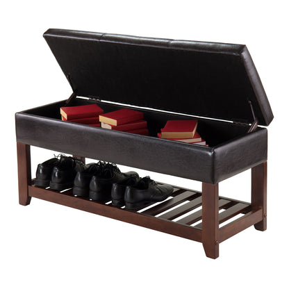 BENCH | Ergode Monza Storage Bench | Padded Seat | Ample Storage | PU Faux Leather | Shoe Shelf | Walnut Finish | 42.52W x 15.75D x 20.47H | casafoyer.myshopify.com