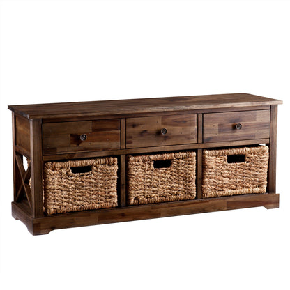 Bench | Coastal-Inspired Storage Bench | Casual Elegance | Reclaimed Appearance | Water Hyacinth Baskets | Versatile Storage for Shoes, Linens, Towels, and More | casafoyer.myshopify.com