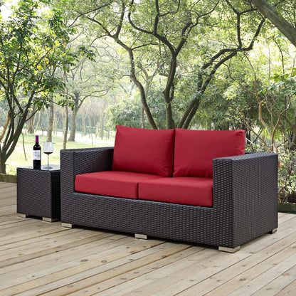 Patio Furniture Sets | Convene Outdoor Sectional Loveseat | Durable Rattan & Aluminum Frame | All-Weather Cushions | Espresso Red | casafoyer.myshopify.com