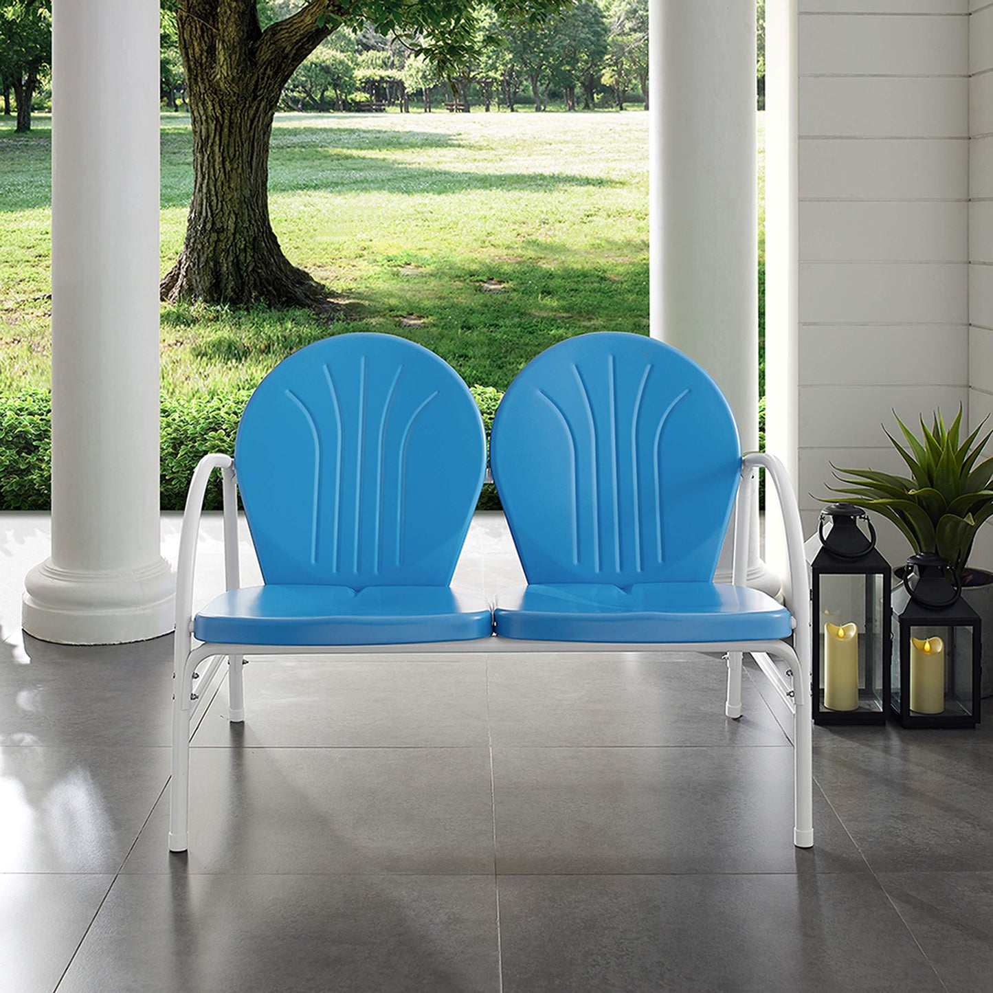 Sofa & chair Sets | Griffith Metal Outdoor Loveseat | Durable Steel | Nostalgic Design | Weather Resistant | Sky Blue Finish | casafoyer.myshopify.com