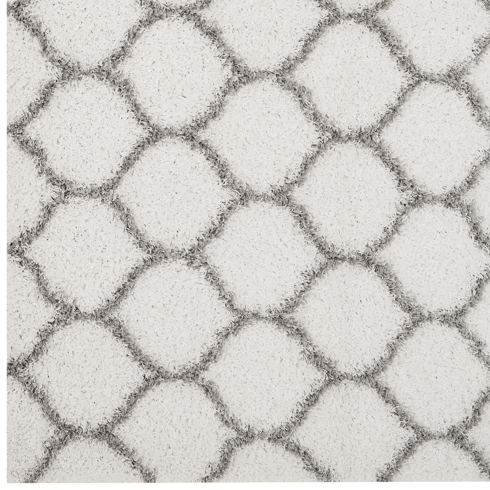 Carpet & Rugs | CasaFoyer Solvea Moroccan Trellis Shag Area Rug | Ivory/Gray | 5x8 ft | Durable Polypropylene | Stylish Lattice Design | High Pile Weave | Easy to Clean | Perfect for Any Room | casafoyer.myshopify.com