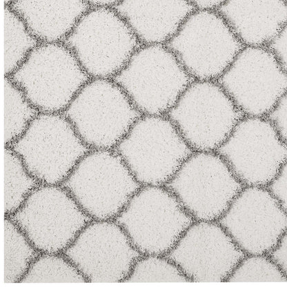 Carpet & Rugs | CasaFoyer Solvea Moroccan Trellis Shag Area Rug | Ivory/Gray | 5x8 ft | Durable Polypropylene | Stylish Lattice Design | High Pile Weave | Easy to Clean | Perfect for Any Room | casafoyer.myshopify.com