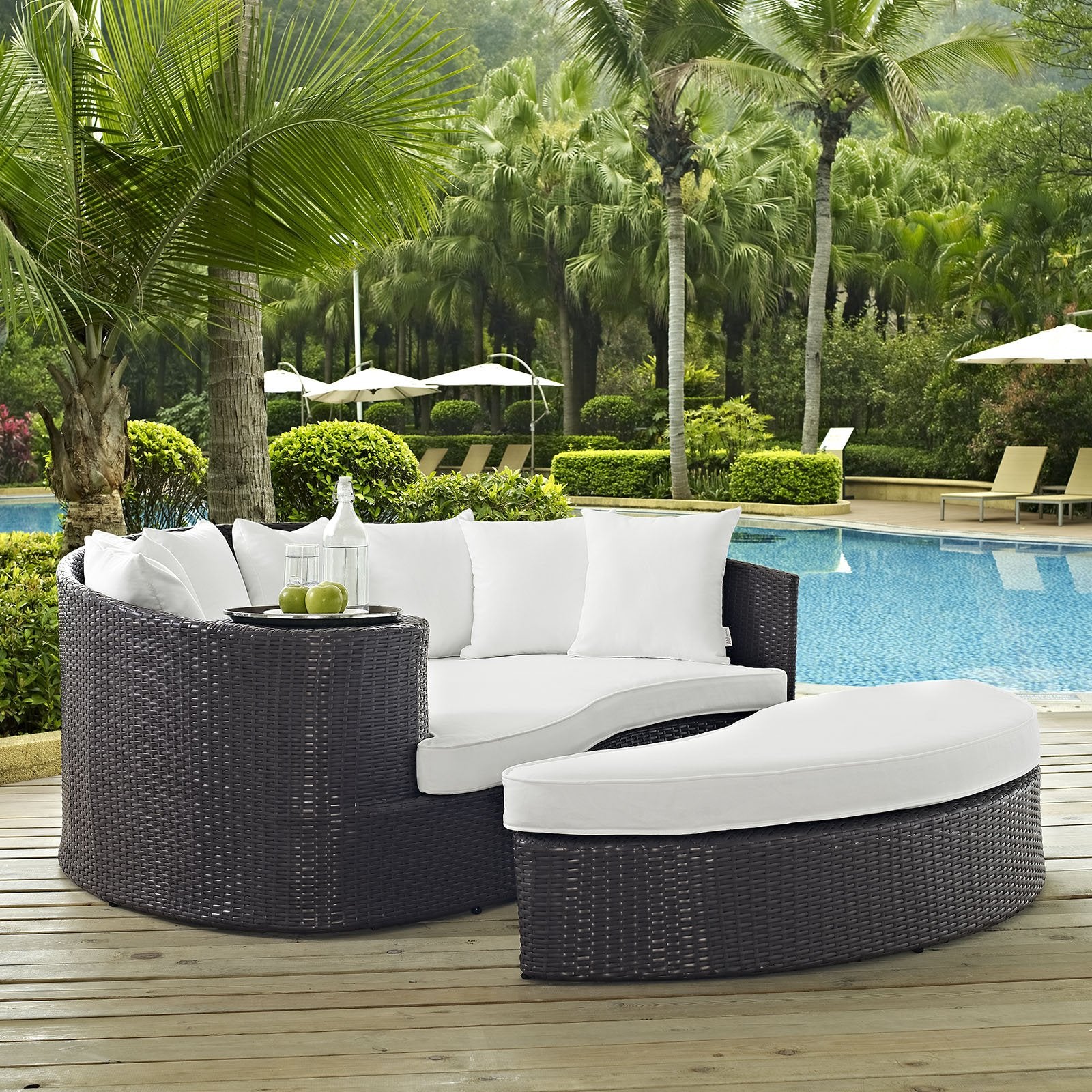 sofas | CasaFoyer Convene Outdoor Sectional | Adjustable Patio Lounge Daybed with Ottoman | All-Weather Cushions | Espresso White | casafoyer.myshopify.com