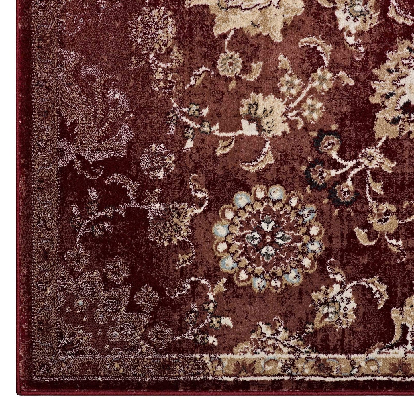 area rugs | Cynara Distressed Floral Persian Medallion Area Rug | Durable | Stain Resistant | 5x8 | Burgundy & Beige | casafoyer.myshopify.com