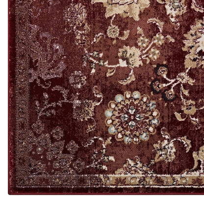 area rugs | Cynara Distressed Floral Persian Medallion Area Rug | Durable | Stain Resistant | 5x8 | Burgundy & Beige | casafoyer.myshopify.com