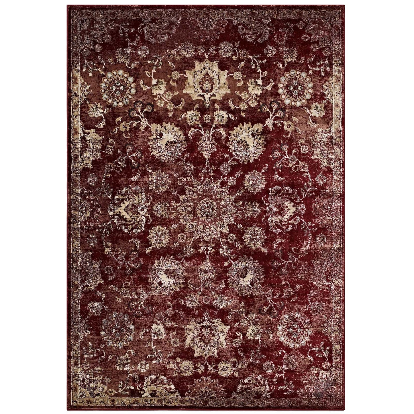 area rugs | Cynara Distressed Floral Persian Medallion Area Rug | Durable | Stain Resistant | 5x8 | Burgundy & Beige | casafoyer.myshopify.com