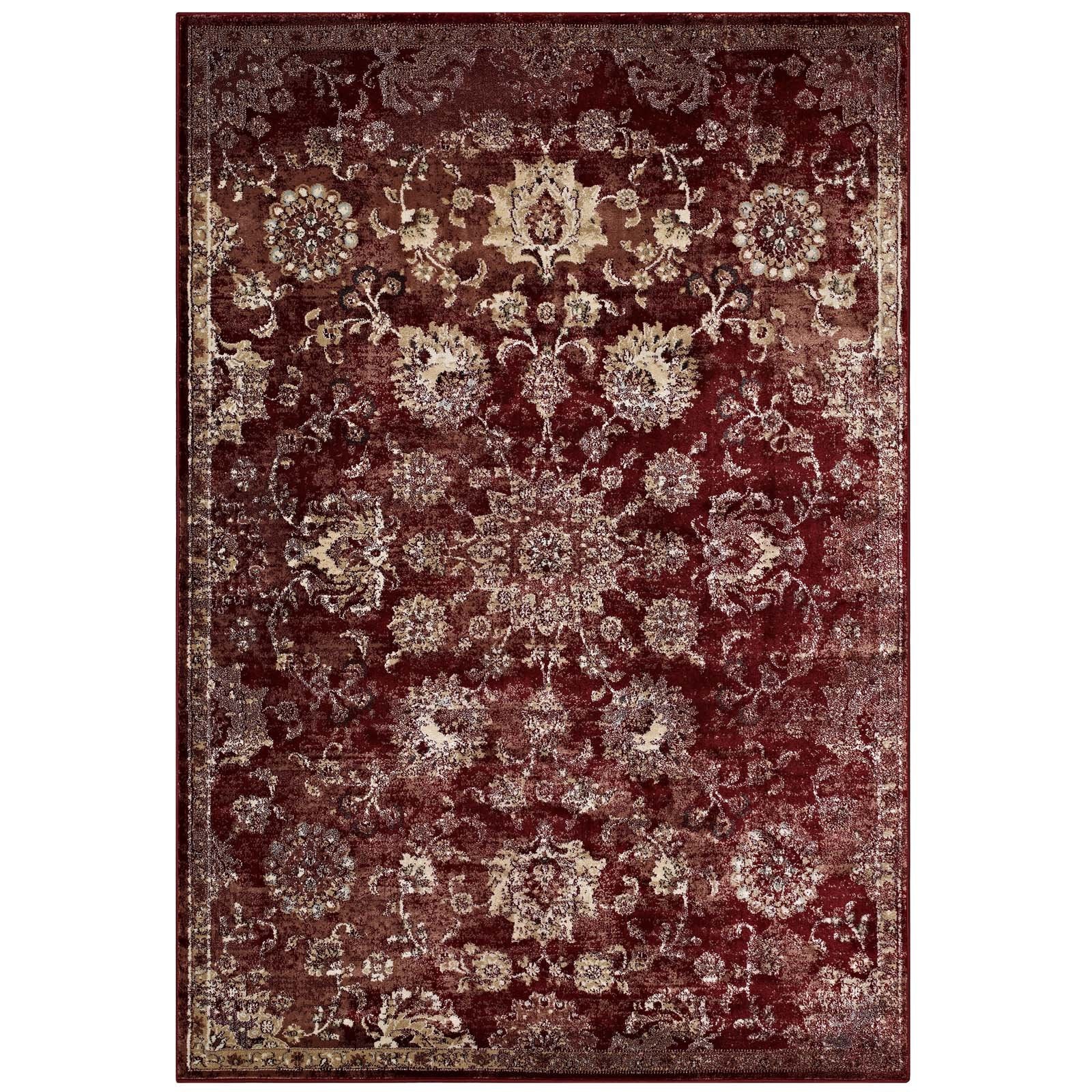 area rugs | Cynara Distressed Floral Persian Medallion Area Rug | Durable | Stain Resistant | 5x8 | Burgundy & Beige | casafoyer.myshopify.com