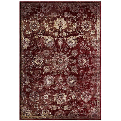 area rugs | Cynara Distressed Floral Persian Medallion Area Rug | Durable | Stain Resistant | 5x8 | Burgundy & Beige | casafoyer.myshopify.com