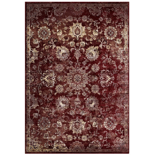 area rugs | Cynara Distressed Floral Persian Medallion Area Rug | Durable | Stain Resistant | 5x8 | Burgundy & Beige | casafoyer.myshopify.com