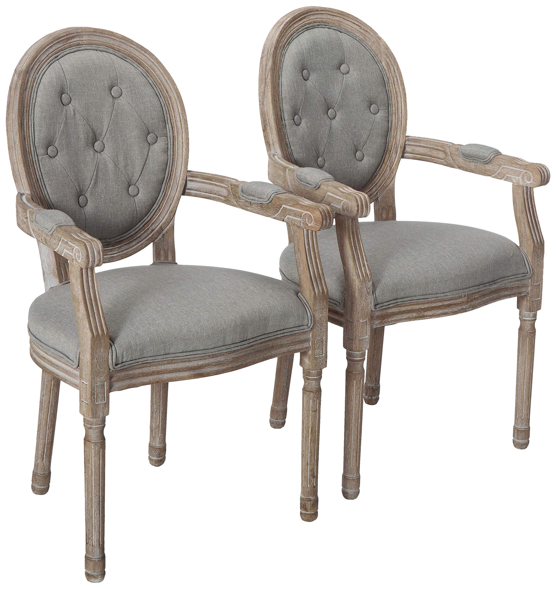 home office desk chairs | CasaFoyer Arise French Vintage Dining Accent Armchair Set | Fluted Wood Frame | Button Tufted Diamond Trim | Upholstered Fabric Seat | Weathered Vintage French Look | Comfortable & Fully Assembled | Set of 2 | casafoyer.myshopify.com