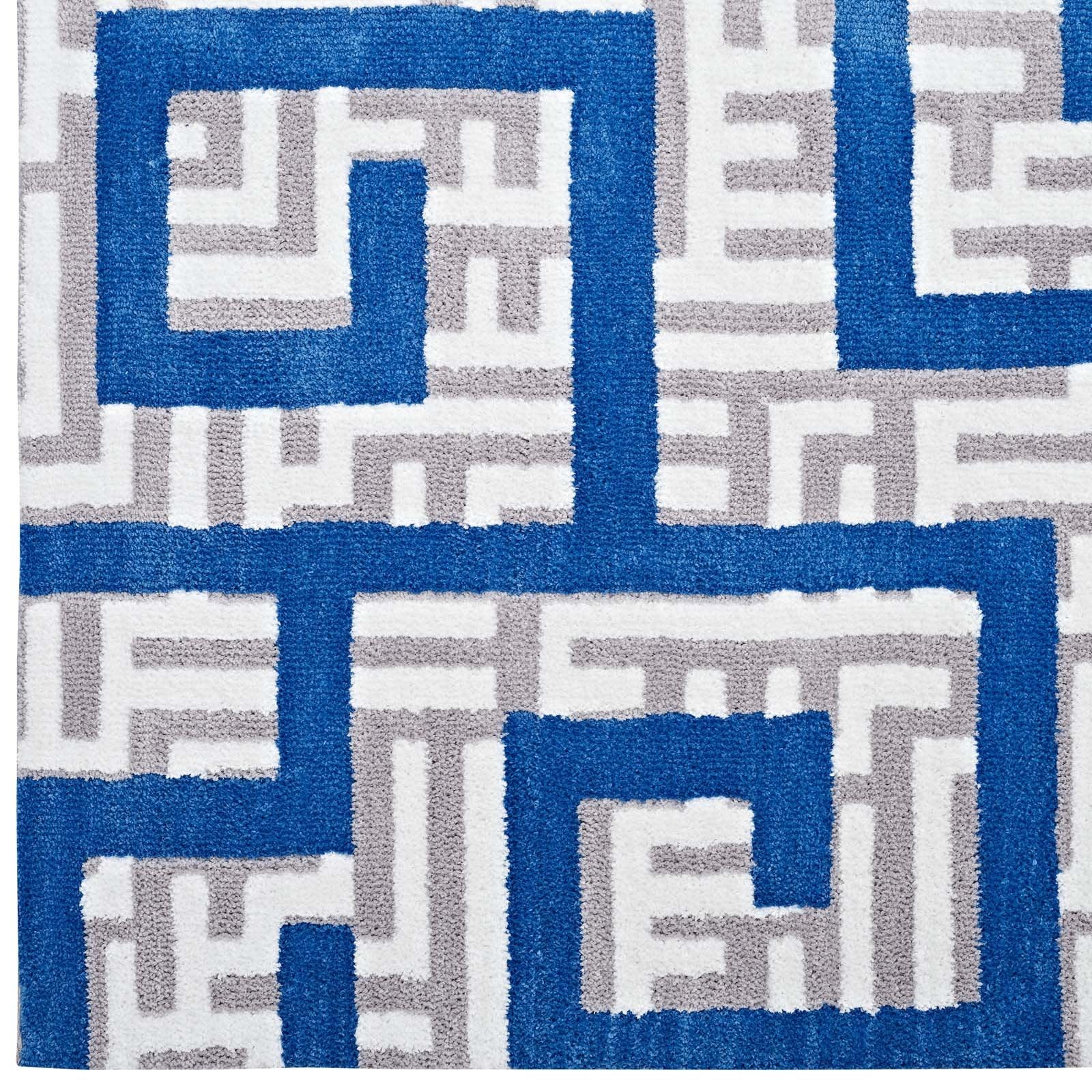 Carpet & Rugs | CasaFoyer Nahia Geometric Maze Area Rug | Modern Design | Soft Polyester Microfiber | Durable Jute Bottom | Stain-Resistant | Non-Shedding | Easy to Maintain | 8x10 | Ivory/Light Gray/Blue | casafoyer.myshopify.com