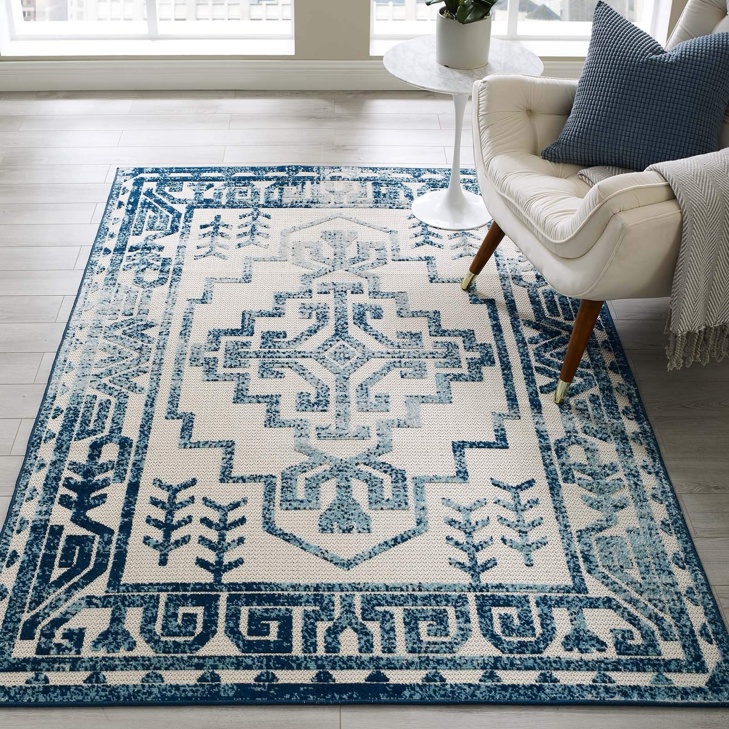Carpet & Rugs | CasaFoyer Reflect Nyssa Distressed Geometric Southwestern Aztec Indoor/Outdoor Area Rug | Durable, Stylish, Pet-Friendly | 5x8 Ivory/Blue | casafoyer.myshopify.com
