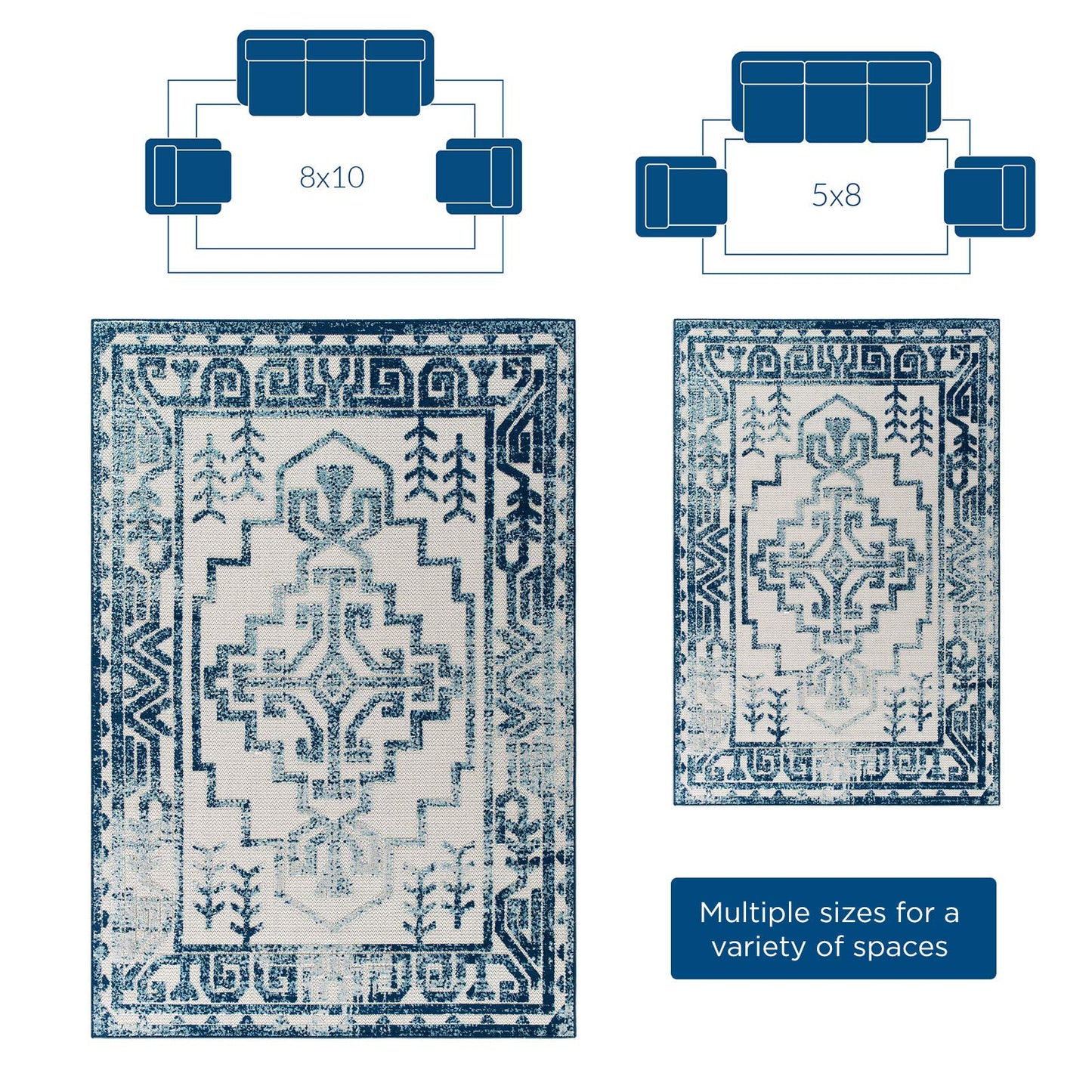 Carpet & Rugs | CasaFoyer Reflect Nyssa Distressed Geometric Southwestern Aztec Indoor/Outdoor Area Rug | Durable, Stylish, Pet-Friendly | 5x8 Ivory/Blue | casafoyer.myshopify.com