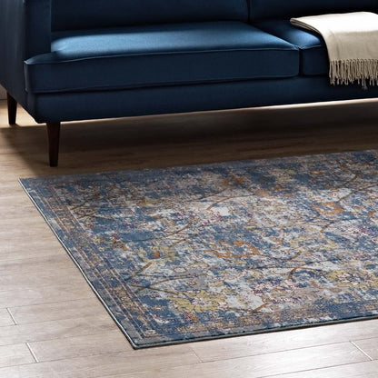 Carpet & Rugs | CasaFoyer Minu Distressed Floral Lattice Area Rug | Elegant Design | Durable Polypropylene | Non-Shedding & Stain-Resistant | Traditional & Modern Decor | 8x10 Blue Gray, Yellow, Orange | casafoyer.myshopify.com