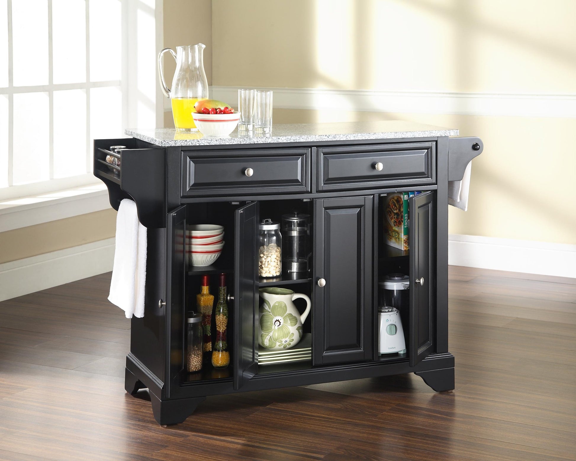 Kitchen Storage | Durable Hardwood Kitchen Island | Elegant Raised Panel Doors | Ample Storage Space | Black Finish | casafoyer.myshopify.com