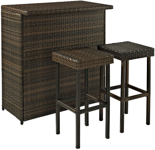 Patio Furniture Sets | Elegant Outdoor Resin Wicker Bar Set | Sleek Design | Ample Storage | Durable Steel Frames | Weather Resistant | Bar & Two Stools | casafoyer.myshopify.com