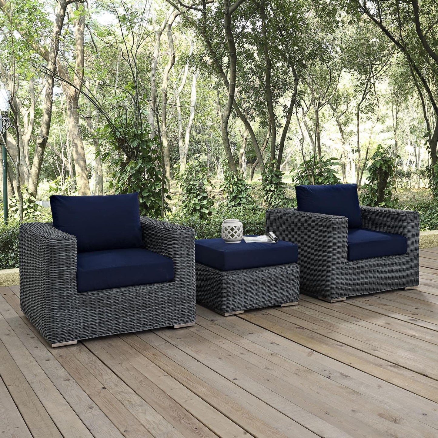 kitchen and dining room sets | CasaFoyer Summon Outdoor Patio Sectional Sofa Set | Two-Tone Rattan | Sunbrella Cushions | UV Protection | Aluminum Frame | Includes Ottoman & Armchairs | casafoyer.myshopify.com