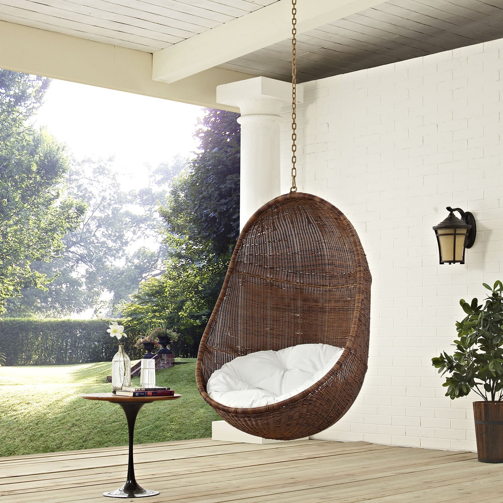 patio bistro sets | CasaFoyer Bean Swing Chair | Luxurious Synthetic Rattan Weave | All-Weather Cushion | Adjustable Steel Chain | Patio, Backyard, Porch, Poolside | Weather & UV Resistant | Includes 1 Swing Chair | casafoyer.myshopify.com