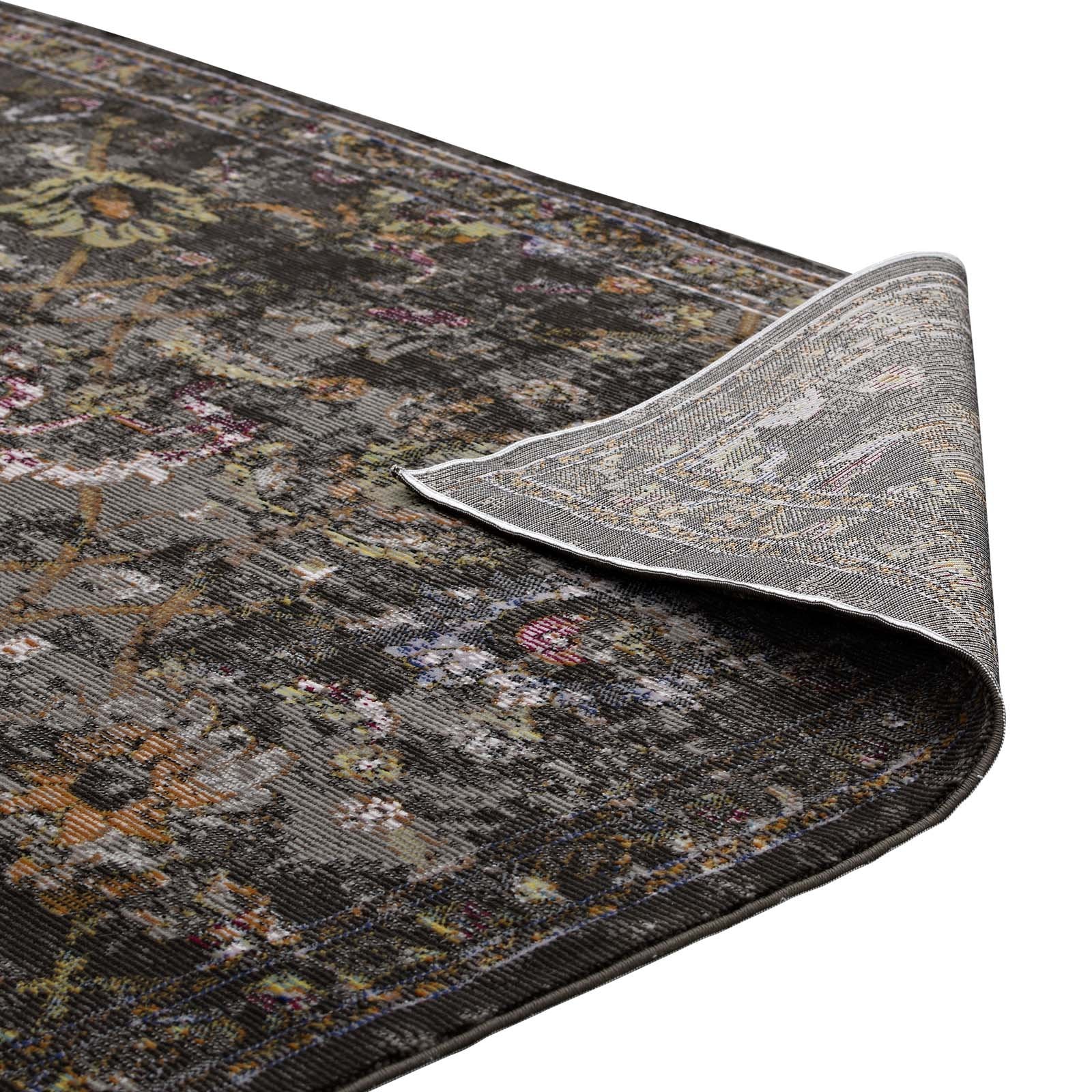 area rugs | CasaFoyer Minu Distressed Floral Lattice Area Rug | Durable Polypropylene | Stain-Resistant | Non-Shedding | 5x8 Size | Black, Yellow, Orange | casafoyer.myshopify.com