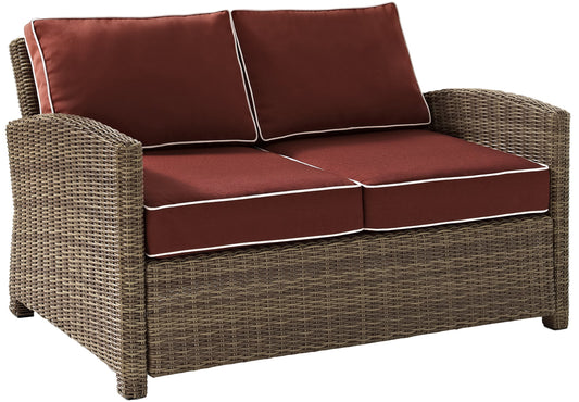 Patio Furniture Sets | CasaFoyers Bradenton Collection | Luxurious Outdoor Wicker Loveseat with Sangria Cushions | Enhance Your Outdoor Entertaining | casafoyer.myshopify.com