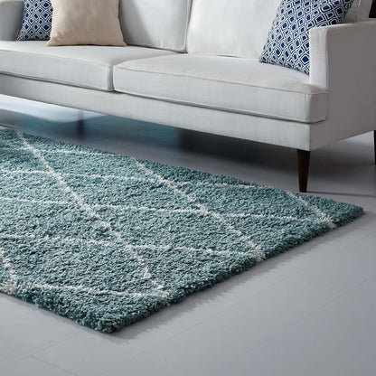 Carpet & Rugs | CasaFoyer Toryn Diamond Trellis Shag Area Rug | Aqua Blue/Ivory | 5x8 ft | Durable Polypropylene | Lattice Pattern | High Pile | Non-Shedding | Easy to Clean | casafoyer.myshopify.com